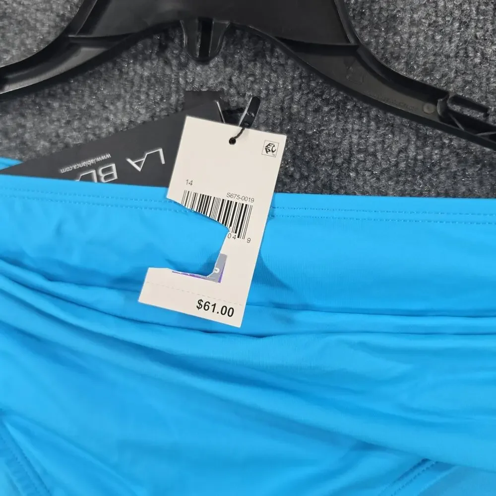 La Blanca Women's Size 14 Turquoise Blue Shirred Foldover Bikini Bottom UPF 50+
